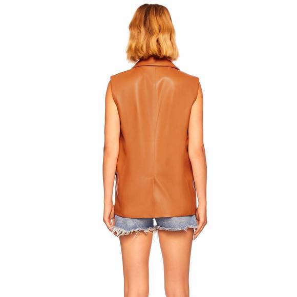 NEW SUSANA MONACO faux leather collar vest in caramel - Picture 2 of 5